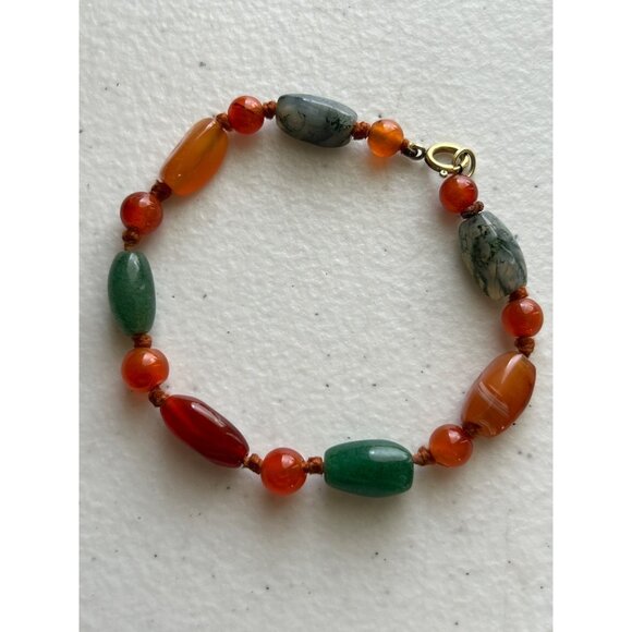 Vtg Gemstone Necklace & Bracelet Set Semi Precious Polished Beads Hand Knotted - Picture 8 of 8